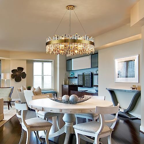 Modern Brass Gold Round Crystal Chandelier for Dining Room D31.5''