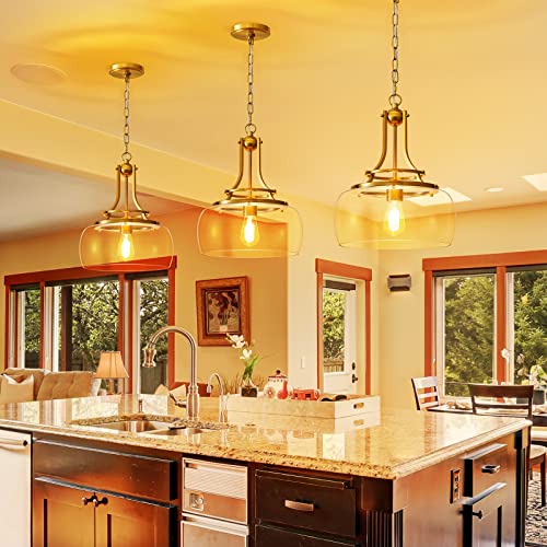 Chandelier Rustic Farmhouse Industrial Round Ceiling Pendant LED Light Fixture with Clear Glass Shades for Dining Room Kitchen Island Foyer Entryway