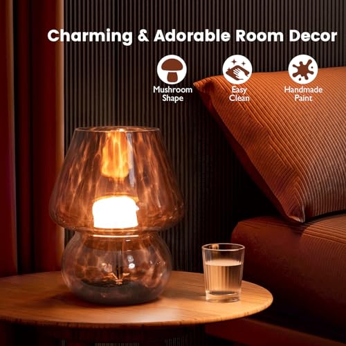USB Plug in Vintage Mushroom Lamp Small Bedside Table Lamp with 3 Temperature LED Bulb