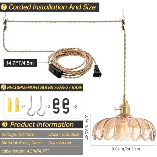 Plug in Pendant Light Hanging Light Fixtures with Plugin Cord On