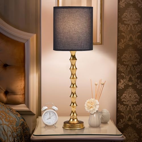 30.5" Gold Buffet Lamps Set of 2 with Black Shade (2 Count)