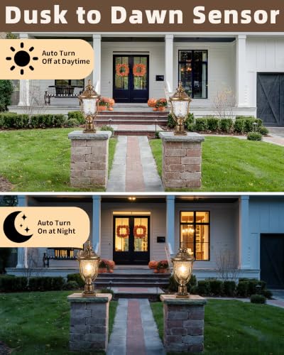 Retro Outdoor Post Light with Dusk to Dawn Sensor 21.5" Large Exterior Waterproof Lamp Brass Pole Lighting Fixture for Garage Garden Patio Pathway Yard Fence Bronze