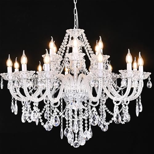 18 Light Double Layer Crystal Chandelier Transparent Modern Ceiling Pendant Light with K9 Crystal for Living Room Dining Room Bedroom Kitchen