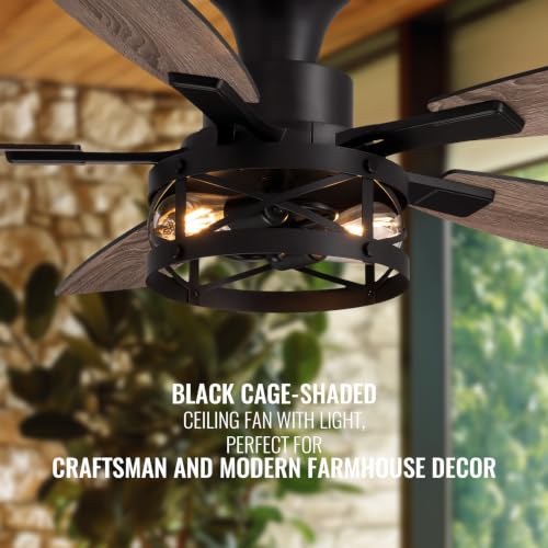 52 Inch Flush Mount Ceiling Fans with Lights and Remote Control (Black - Flush Mount / 52 Inch)