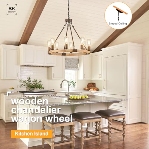 Farmhouse Wagon Wheel Chandelier 23.6" Wooden Rustic Light Fixtures 8