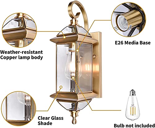 Copper Exterior Wall Light 20" H Outdoor Light Fixture Waterproof Wall Sconce Oil Rubbed Brass Porch Light with Clear Glass Lantern Wall Mount Lights for House Garage Patio Aisle