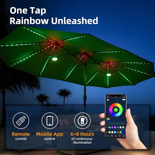 15 ft Large Patio Umbrella with Color Changing Lights
