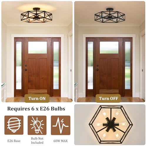 Modern Farmhouse Black Metal Semi Flush Mount Ceiling Light Fixture 19.7 in