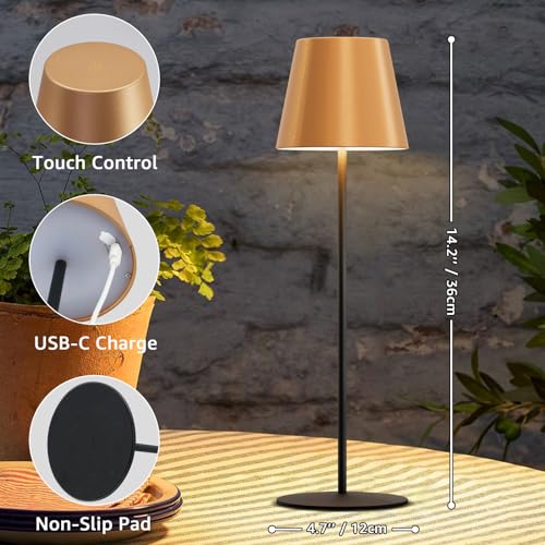 2 Pack Cordless Table Lamp Rechargeable 5000mAH Battery Operated Lights Touch Control LED Portable Desk Lamps 3 Color Dimming for Outdoor Coffee Bedroom Kitchen (2 Count)