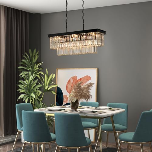 Black Crystal Chandeliers for Dining Room (9 Count)