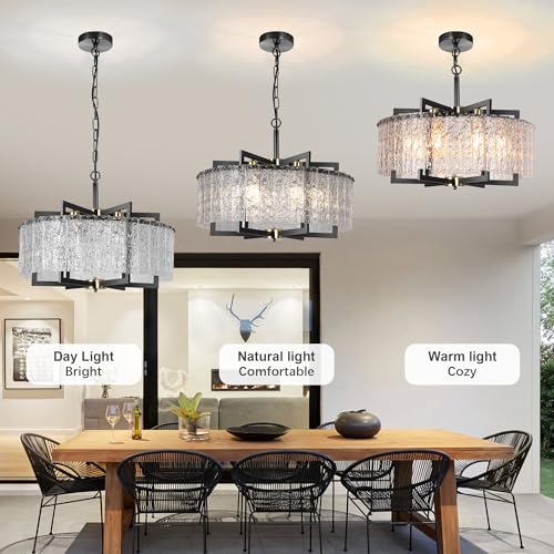 Modern Black Crystal Chandeliers for Dining Room