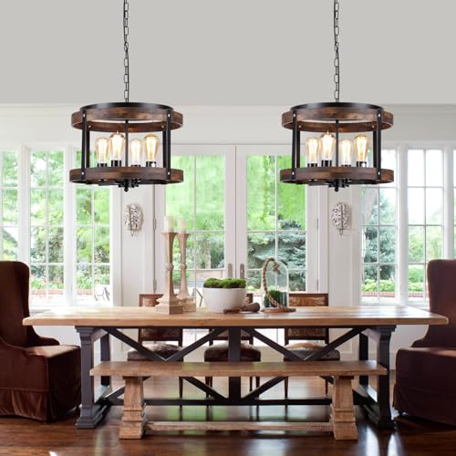 4 Light Large Rustic Farmhouse Plug in Pendant Light Fixture with Adjustable Chain
