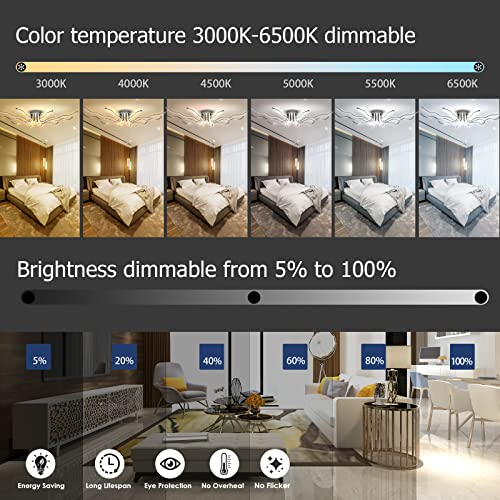 Modern LED Ceiling Lights for Living Room Large 55.10inch Large 10 Lights Modern Light Fixture Ceiling Mount Dimmable with Remote 138W for Dining Room