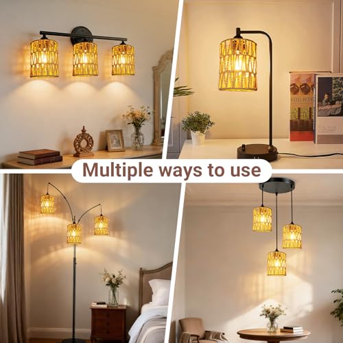6 Pack Rattan Lamp Shades Boho Hanging Light Lamp Shades (6 Count)