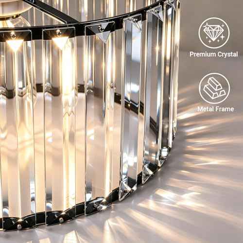 Black 3 Light Crystal Chandelier, Modern Dining Room Light Fixture over Table, Round Kitchen Lighting Fixture, Farmhouse Semi Flush Mount Ceiling Pendant Light for Living Room Bedroom Hallway Entryway