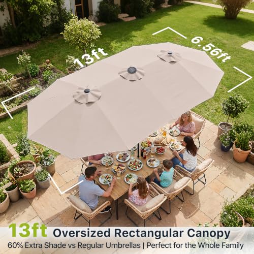 REE SOLDIER 13ft Double Sided Patio Umbrella with Solar Lights