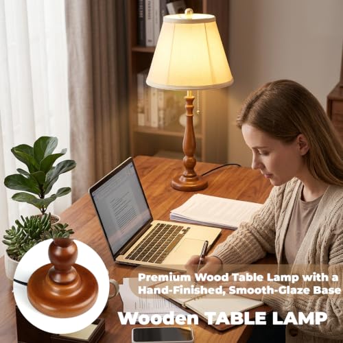 Farmhouse Table Lamps Rustic Bedroom Lamps 24.41" Wood Bedside Lamp
