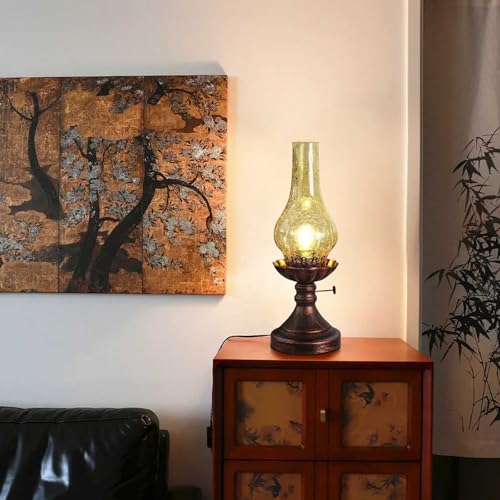 Vintage Table lamp Antique Rustic Farmhouse Desk Lamps Western Victorian Crackled Glass Design Bedside Lamps Living Room Bedroom Studio