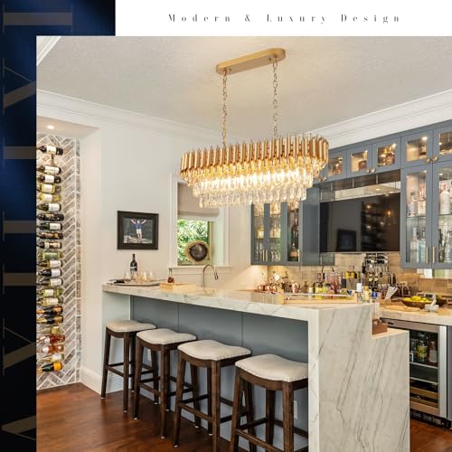 Modern Rectangular Chandelier Gold Crystal Chandeliers for Dining Room