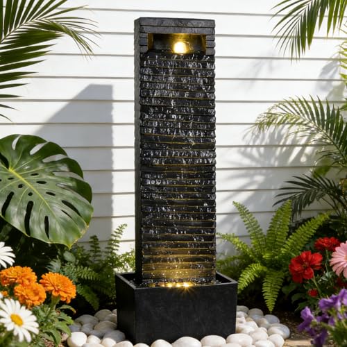 38.6" Tall Outdoor Water Fountain with LED Lights