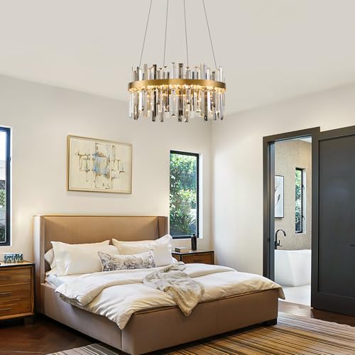 Led Modern Gold Smoke Grey Crystal Chandelier