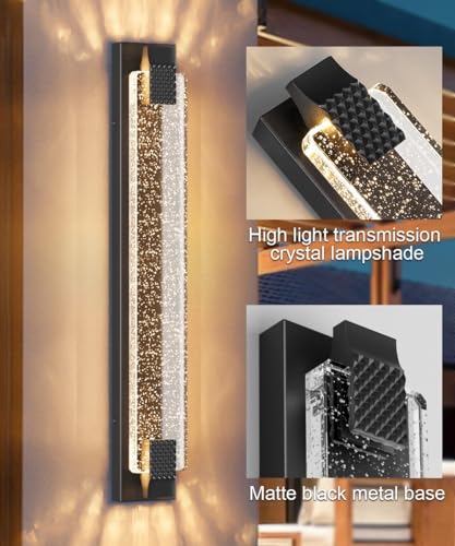 31.5in Modern LED Outdoor Wall Sconces Crystal Bubble Glass Black Exterior Lights