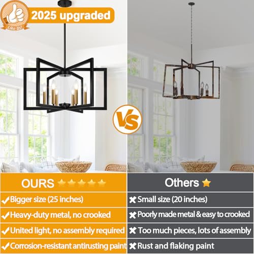 25" 61" Height Adjustable Modern Black and Gold Chandelier for Dining Room