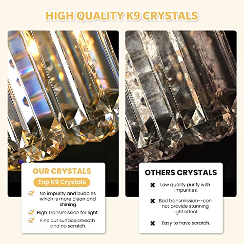 Rectangle K9 Crystal Chandelier Modern Rectangular Pendant Light Fixture for Dining Room Kitchen Island Chrome L40 x W10 x H10