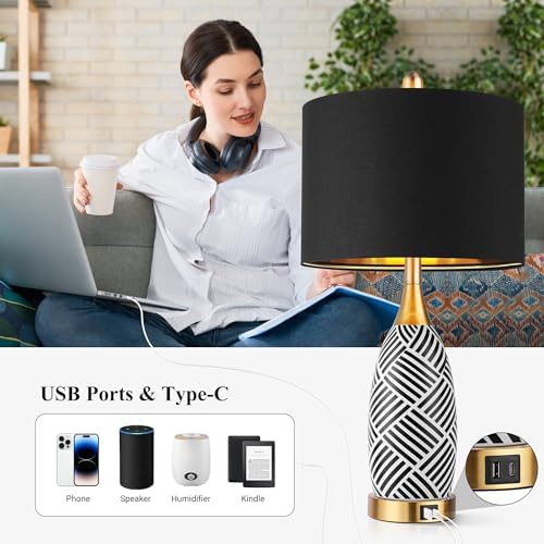 25.5" Black Gold Ceramic Touch Table Lamp (2 Count)