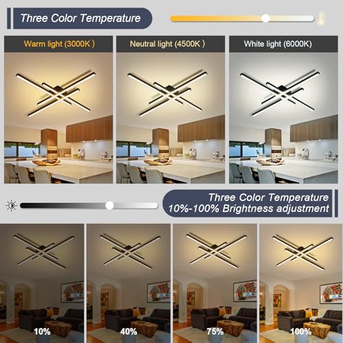 43" Black Modern LED Ceiling Light Fixtures With Remote