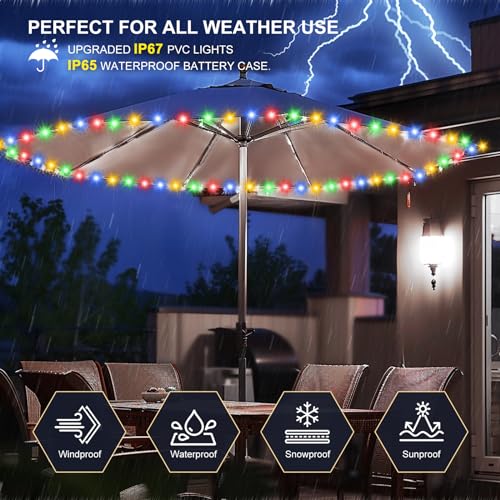 Patio Umbrella Lights Cordless LED Market Table Umbrella Lights with Remote Control Battery Operated Waterproof Parasol String Lights