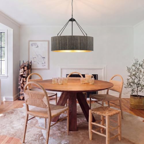 White Washed Wood Drum Chandelier