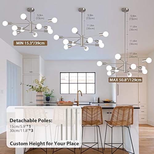 Modern Chandelier Light Fixture Brushed Nickel Sputnik Chandelier 10 (10 Count)