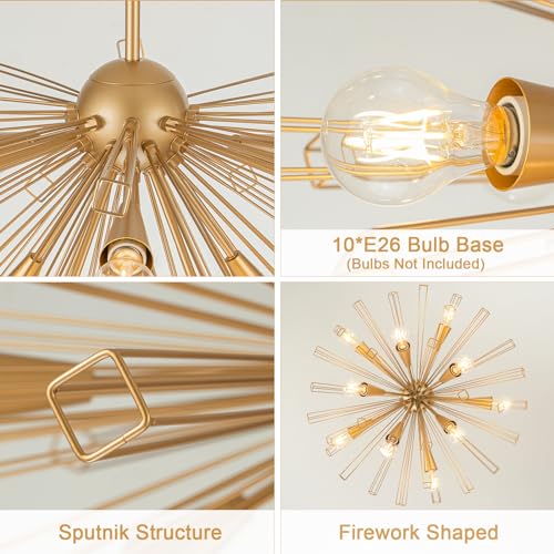 10 Light Gold Sputnik Chandeliers