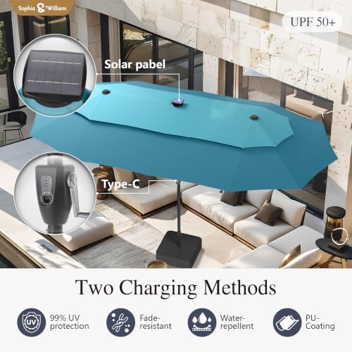 13ft 2 Tier Patio Umbrella with Base&LED Lights