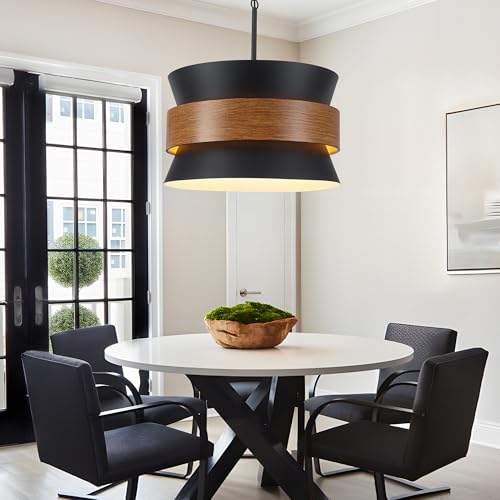 5 Light Black Chandelier 19.68" Drum Farmhouse Chandelier for Dining Room