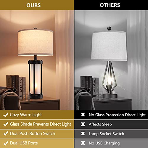Set of 2 Modern Table Lamps for Living Room with 2 USB Ports (2 Count)