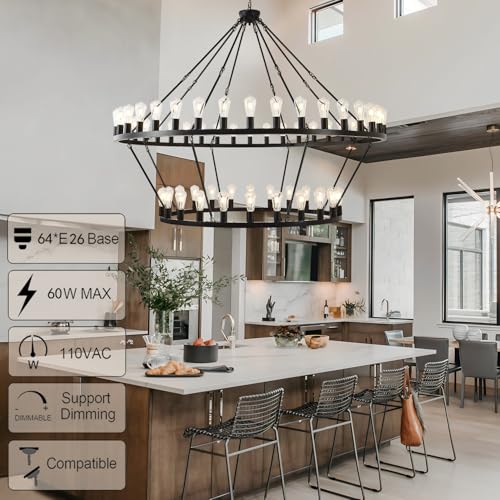 70 Inch Black Extra Large Wagon Wheel Chandelier