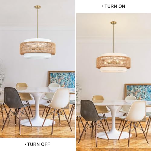 6 Light Rattan Chandelier for Dining Room