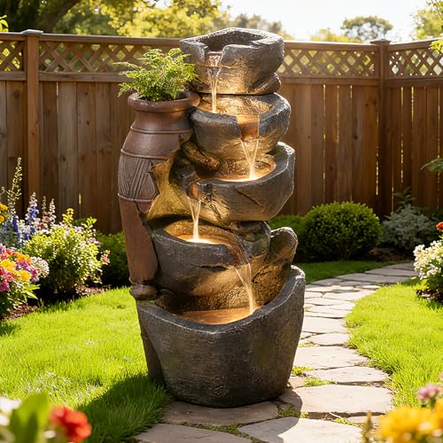 31.7" H Rock Jar Water Fountain Outdoor