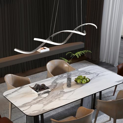 Chrome Dimmable Chandelier Over Tables