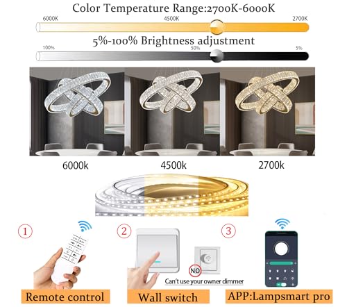 Modern Led Gold Ring Chandelier Luxury 3 Ring Crystal Chandelier Led Dimmable Light for Dining Room Height Adjustable Led Pendant Light 32''+24''+16''