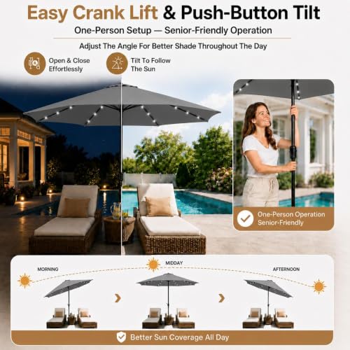 9FT Solar Patio Umbrella w