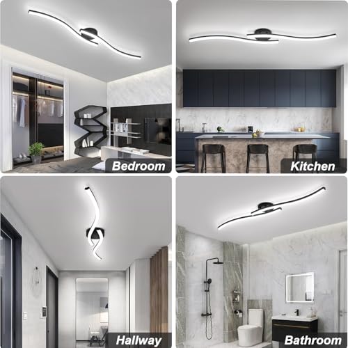 39.37Inch Linear Ceiling Light 6000K Black Modern Ceiling Light Fixture 28W Long Flush Mount Ceiling Lamp for Hallway (2 Count)