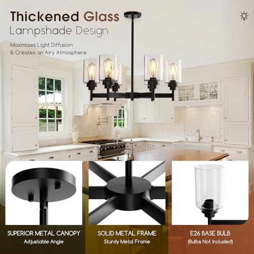 6 Light Black Chandelier 24.6" Black Dining Room Light Fixture