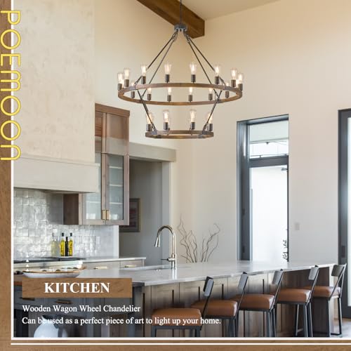 Oak Wooden Wagon Wheel Chandelier 24
