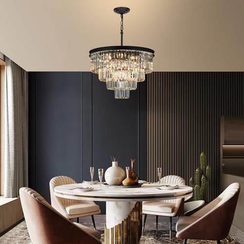Black Crystal Chandeliers for Dining Room (15 Count)