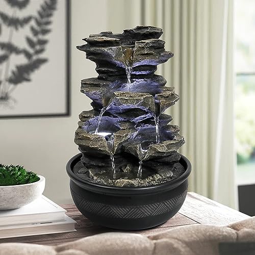 15.7" High Rock Cascading Tabletop Fountain