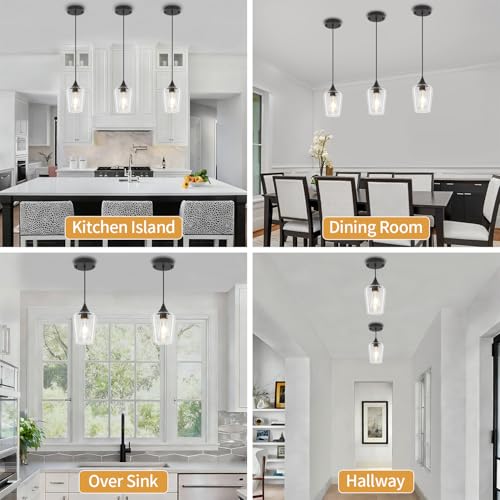 3 Pack Black Pendant Light Fixtures Modern Kitchen Lighting Over Island (3 Count)