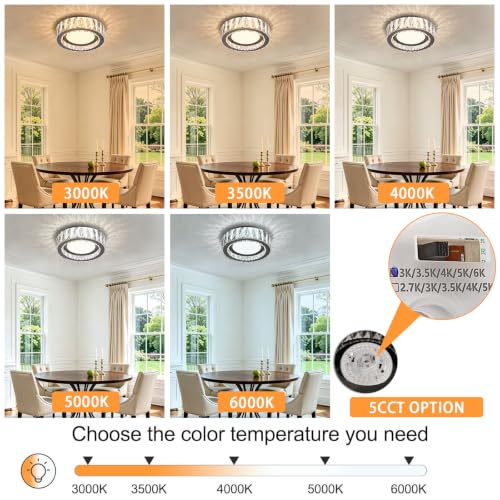 11 Inch LED Dimmable Crystal Flush Mount Ceiling Light Fixture